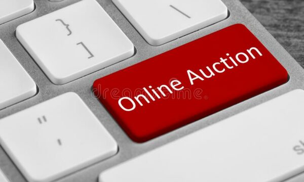 modern computer keyboard text online auction button closeup 219406041