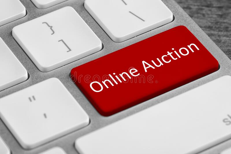 modern computer keyboard text online auction button closeup 219406041